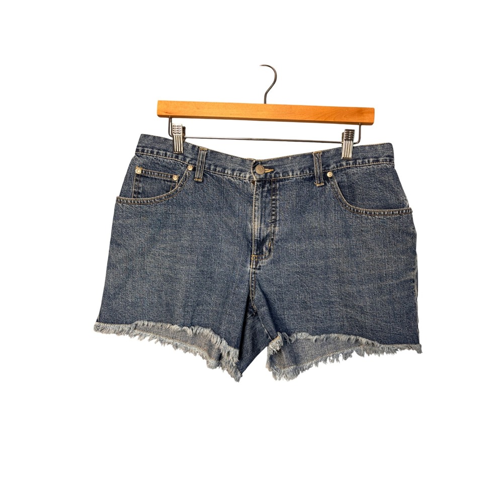 No Boundaries Women Denim Jean Shorts 13 Blue Frayed Hem Y2K Boho Cutoffs